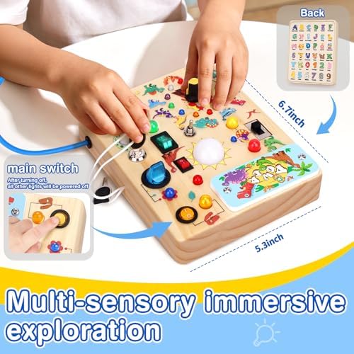 Grarain Busy Board for Toddlers - Montessori Educational Toy for 1-3 Year Old Boys & Girls | Travel-Friendly Sensory Learning Activity | Ideal for Kids with Autism(Dinosaur Busy Board) - Image 2