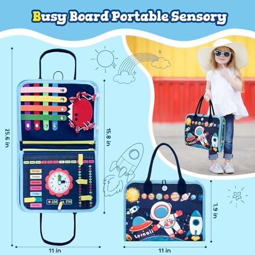 Montessori Busy Board & Busy Book for Toddlers with 20+ Learning Activities, Sensory Activity Toy for Fine Motor Skills, Montessori Learning Toy, Quiet Travel Toy for Airplane & Car, Birthday Gift - Image 6