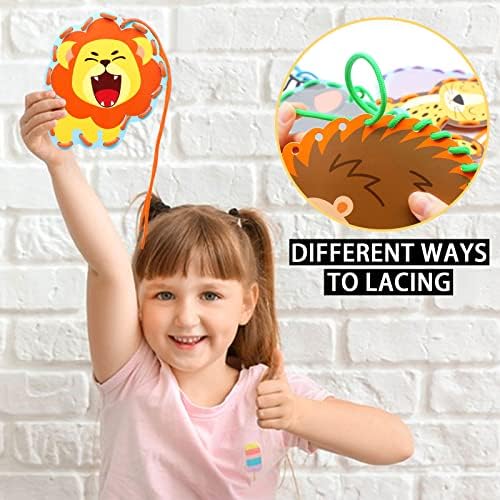 Jungle Animal Lacing Cards 12 Pack Sewing Kits for Kids Lion Wild Animal Cardboard Double Side Kids Sewing Cards Lacing Playing Games for Developing Imagination Preschool Educational Learning Activity - Image 4