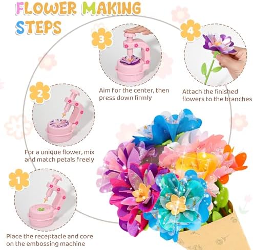 Fabric Flower Bouquets Toys,DIY Craft Kits for Kids,Arts and Crafts Toy for 3+ Year Old Girls,Flowers Market Toy,Build Your Flower Bouquet,Educational Preschool Learning Toys for Birthday,Christmas - Image 3