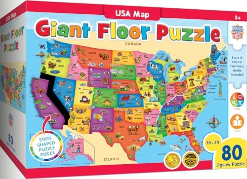 MasterPieces Floor Puzzle - Jumbo Size 80 Piece Jigsaw Puzzle for Kids - USA Map Shaped Puzzle - 3ftx2ft by MasterPieces