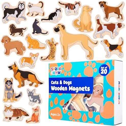 Spark & Wow Wooden Magnets, Cats & Dogs, Set of 20 by SparkWow