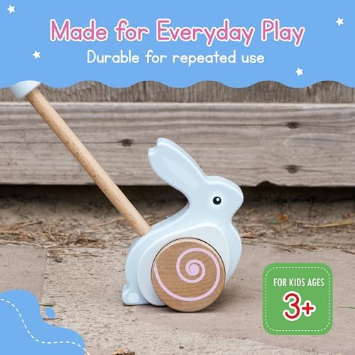 Jack Rabbit Creations Bunny Push Toy - Wooden for Motor Skills - Ages 1-3 - Image 2