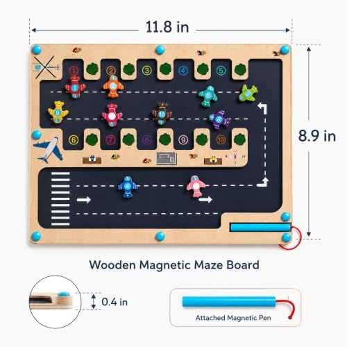 Magnetic Number Maze Toy for Toddlers Ages 3-5, Wooden Airport Parking Puzzle with Magnetic Pen, Montessori Counting & Number Matching Learning Toy, Fine Motor Skills Activity for Boys Girls 3 4 5 - Image 2