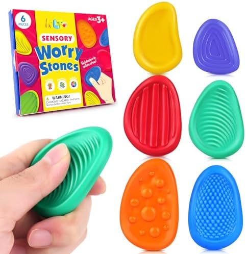 Fidget Toys Sensory Stone for Kids: 6 Pack Textured Soft Worry Stone for Autism Kids Calming - Fidget Stress Toys for Students Stress Relief - Small Prizes Fidget Toys by KLT