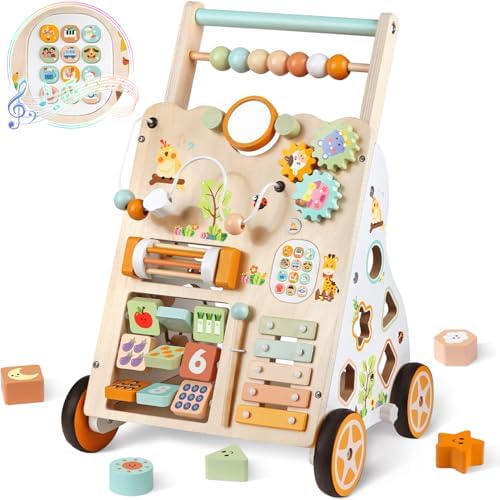 Wooden Baby Walker, Montessori Push Walker for Toddlers Learning Discovery by Rmischolar