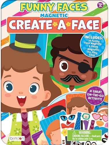 Bendon T.S. Shure Create Funny Faces Magnetic Activity Tin with Illustrated Magnet Play Sheets + Double-Sided Playcards Travel & Screen-Free Play Set for Kids Ages 3 and Up by BendonInc