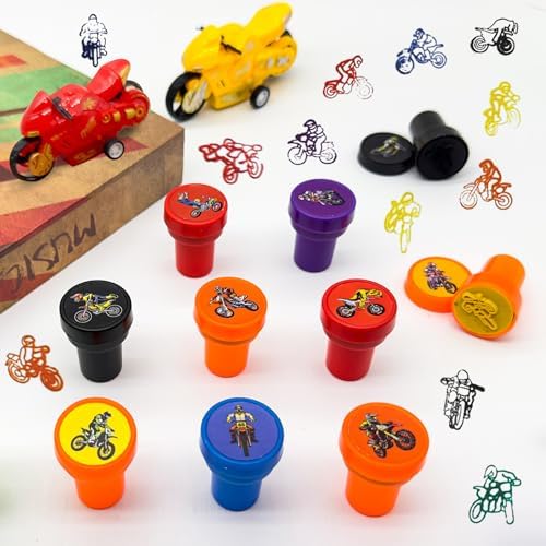 Cinrobiye 24 Pcs Dirt Bike Stampers Party Favor Set, Cute Motocross Stamps for Kids Birthday Party, Classroom Rewards, Sports Prizes, Goody Bag Fillers, Racing Adventure Party Supplies - Image 4