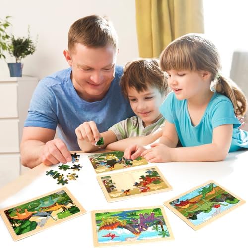 Wooden Puzzles Dinosaur Toys for Kids Ages 3-5, Set of 4 Packs with 20-Piece Wood Jigsaw Puzzles, Preschool Educational Brain Teaser Boards for Boys and Girls 3 4 5 6 Years Old - Image 4