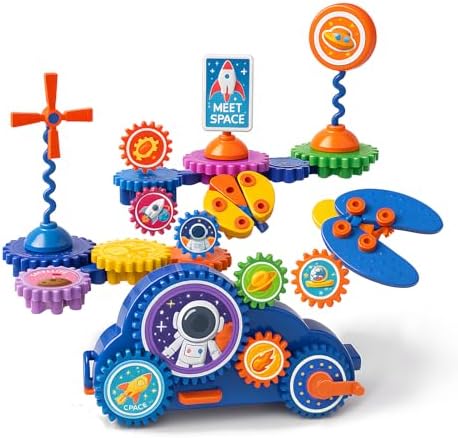Motorized Spinning Gear Building Toys for Kids, Space Rocket STEM Construction Set, Educational Interlocking Building Blocks Puzzle | Gear Toys for Toddlers Ages 3-8 by ROHSCE