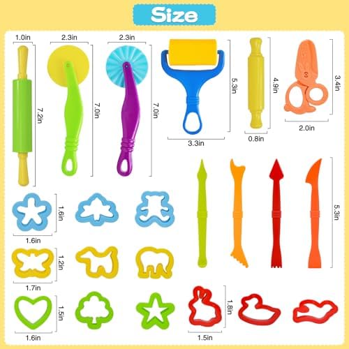 LCY WEDSHI Dough Tool Set, 22 Pcs Dough Tools Sets for Kids Ages 4-8, Dough Accessories Includes Cutters Roller, Rolling Pins, Safety Scissors, Plastic Knife, Animal Shapes Cutters - Image 2