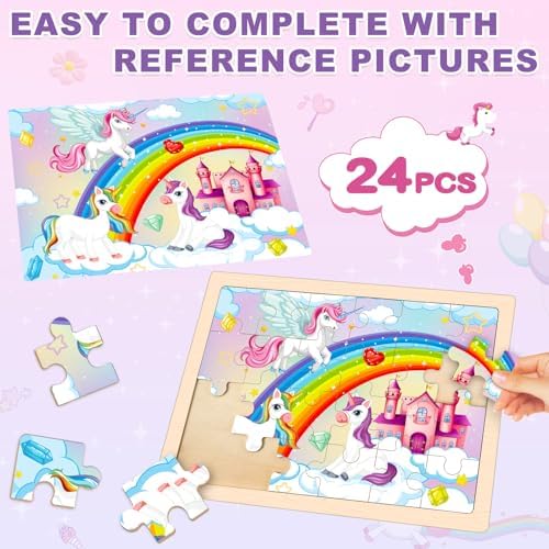 Puzzles for Kids Ages 4-6, 4 Packs Wooden Jigsaw Puzzles for Toddlers 2-4, Princess Unicorn Mermaid Fairy Preschool Educational Puzzles Boards Toys Gifts for Girls Boys 3 4 5 6 - Image 3