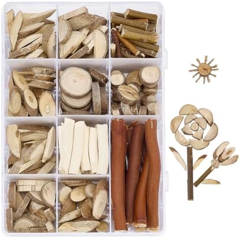 PH PandaHall Wooden Unfinished Craft Kits, Handmade DIY Wood Stakes Kits Natural Wood Slices Loose Part Play DIY Tiny Wood Pieces Kit for Craft Painting Dollhouse Sorting Activities School Projects by PHPandaHall