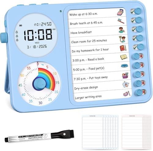 3-in-1 Visual Timer & ADHD Tool for Kids – ADHD Task Timer for Adults with Visual Schedule, Chore Chart & Planning Board for Home, School, Classroom, Work (Blue) by Nikafly