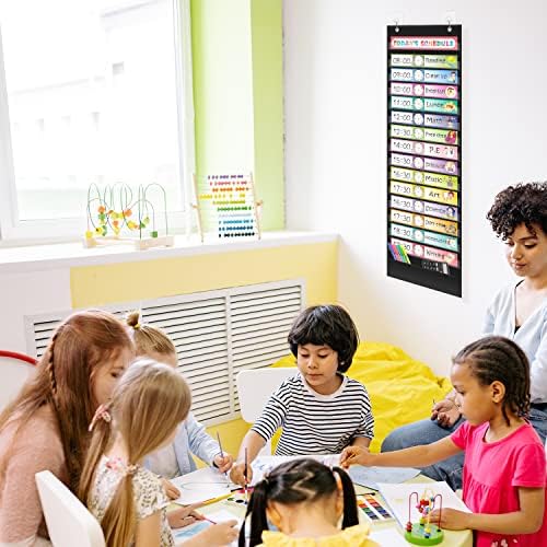 REGELETO 15+1 Pockets Daily Schedule Pocket Chart with 30 Pcs Double-Sided Reusable Cards, Scheduling Pocket Chart for Classroom Office Home School Activity(Black) - Image 4