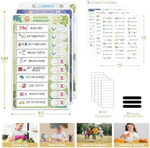 3 in 1 Bedtime/Morning/Weekly Zoo Routine Chart for Kids, Magnetic Chore Chart for Toddlers, Visual Schedule for Kids Toddlers Schedule Board for Home - Image 6