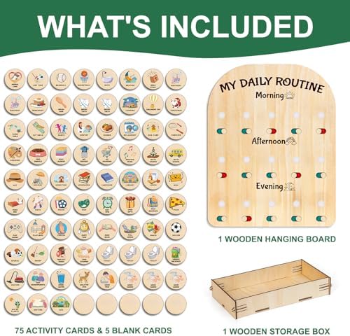 Wooden Chore Chart for Kids, Daily Visual Routine Schedule Educational Gift - Image 4