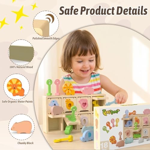 Montessori Toys for 2 Year Old|Wood Lock and Key Toy Fine Motor Skills Color Sorting Shapes Games for Toddlers 1-3|Preschool Learning Activities Birthday Gifts for 2 Year Old Girls and Boy - Image 6