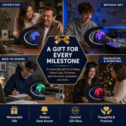 Magnetic Levitating Globe with 7-Color LED Lights, 360° Rotating Floating World Map Lamp, STEM Educational Night Light for Geography Learning, Cool Desk Decor & Unique Gift for Kids & Adults - Image 7
