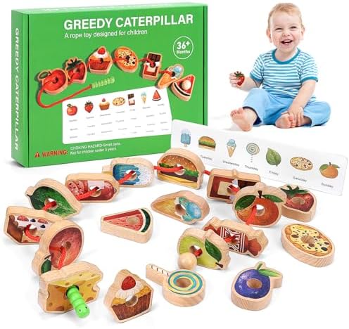 Wooden Caterpillar Lacing Toy for Fine Motor Skills, Ages 2-5 by Unknown