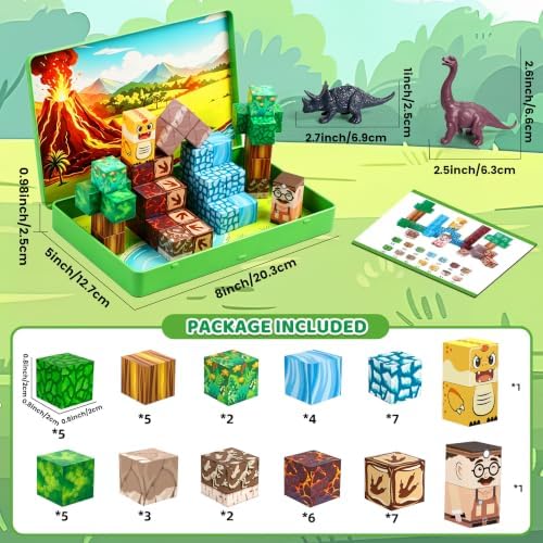 Mini Magnetic Blocks Travel Set with Magnetic Case-52 PCS Magnet Building Cubes Dinosaur Toys for Kids 3-5, Toddler Travel Toys Airplane Essentials, STEM Montessori Toys Christmas Stocking Stuffers - Image 4