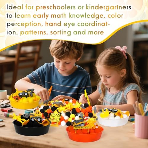135 Pcs Construction Sensory Bin Items Construction Counting Sorting Sensory Bin Filler Fine Motor 5 Vehicles 14 Road Signs 4 Worker Figures Counts for Easter Day Spring Summer Sorting Counting Decor - Image 5