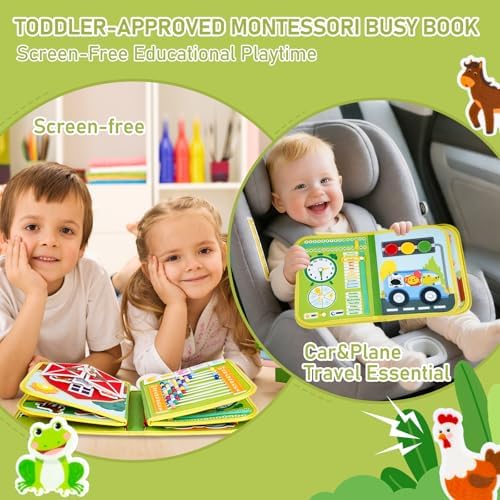 Montessori Busy Book for Toddlers 1-3, 20-in-1 Quiet Book with Bonus Animal Finger Puppets, Sensory Travel Activity Book for Toddlers, Educational Toy for Fine Motor Skills & Early Learning - Image 6