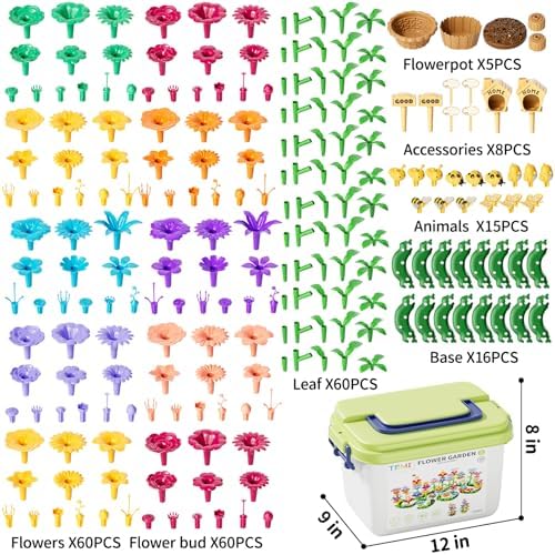 TEMI 224 PCS Flower Garden Building Toys for Girls Toys, Educational STEM Toy and Preschool Garden Play Set for Toddlers 3 4 5 6 7 8 Year Old Kids Boys Girls, Flower Stacking Toys for Kids Age 3-8 - Image 2