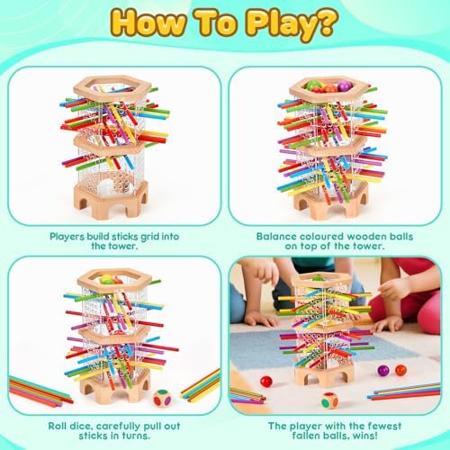 Montessori Wooden Board Game with 42 Sticks & Dice for Kids Ages 3-6 - Image 4