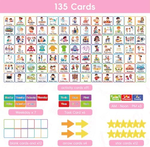 Visual Schedule for Kids with Autism Chore Reward Chart, Bedtime Routine Chart for Toddlers, Double Side Weekly Planner Board with 135 Cards for Home School Planner, Autism Learning Materials - Image 3