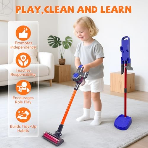 3-in-1 Kids Vacuum that Really Works - Toddler Vacuum Cleaning Toy Set, Kids Working Play Vacuum Cleaner with Real Suction, Montessori Housekeeping Toy for Toddlers 3+ (Purple) - Image 5