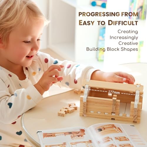 Jovi-mindly＆Notchies Building Blocks Set Wooden Blocks Toys (107 pcs) with Storage Bag, Educational Classic Wooden Blocks for Toddlers Ages 3+ Boys and Girls Aged Birthday Gift (with Printed Manual) - Image 5
