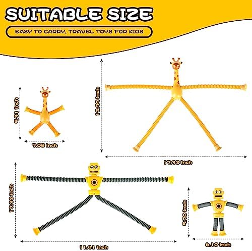 8pc Robot Giraffe Sensory Travel Toys for Toddlers Boy Ages 3 4 5 6 7 8, Airplane Activities Suction Autism Pop Tube Fidget Autistic Stocking Easter Basket Stuffer Valentine Gift for Kids - Image 2