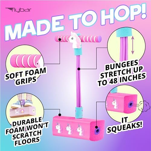 Flybar My First Foam Pogo Jumper for Kids Fun and Safe Pogo Stick for Toddlers, Durable Foam and Bungee Jumper for Ages 3 and up, Supports up to 250lbs (Unicorn) - Image 2