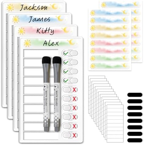 Upgraded Slider Dry Erase Chore Chart for Kids Multiple Kids, Whiteboard Magnetic Morning/Bedtime Routine Chart for Kid Toddlers Teens Adult, Visual Schedule for Kid with Autism by BOXVERIA