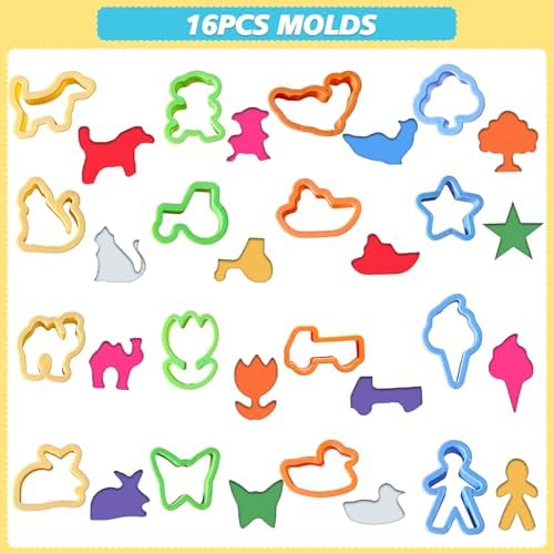 LCY WEDSHI Dough Tool Set, 32 Pcs Dough Tools Sets for Kids Ages 4-8, Dough Accessories Includes Animal Molds, Cutters Roller, Rolling Pins, Safety Scissors, Plastic Knife - Image 3