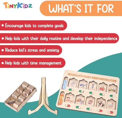 Wooden Chore Chart for Kids Visual Schedule, Routine Chart for Kids, Morning Bedtime Routine Chart for Toddlers Ages 2-4, Daily Kids Schedule Board for Home (05) - Image 5
