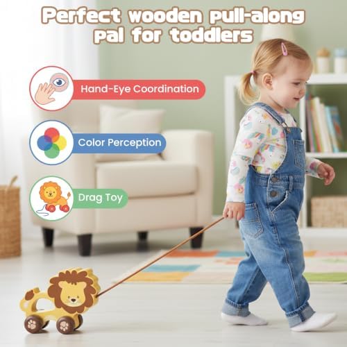 Baby Toys Car,Wooden Pull Along Toy for Toddlers 1 2 3 Year Olds - Image 5