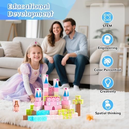 Hiwawind Updated Princess Magnetic Blocks for Girls, Princess Castle Magnetic Building Toys, STEM Montessori Sensory Toys for Toddlers 3-4 5-6 7-8, Creative Birthday Gifts for 3+ Year Old Girl - Image 6