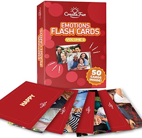 CreateFun 50 Emotions Flash Cards V2 - Therapy Photo Cards for Autism, ESL by CreateFun