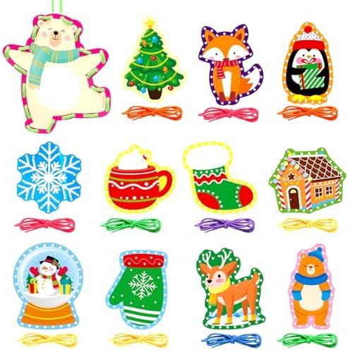 Winter Animal Lacing Cards For Kids 12 Packs Double Sided Sewing Kits Christmas Sewing Cards Educational & Learning Activities Fine Motor Skill for Boys Girls School Winter Holiday Party Supplies by Omlisca