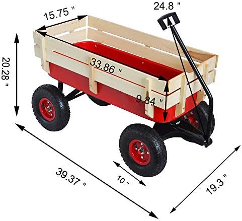 Heavy Duty Kid Wagons for Kids All Terrain Wagon Removable Wooden Wagons, Folding Wagons for Kids Gift, Christmas, Halloween, Back to School (Red) - Image 3