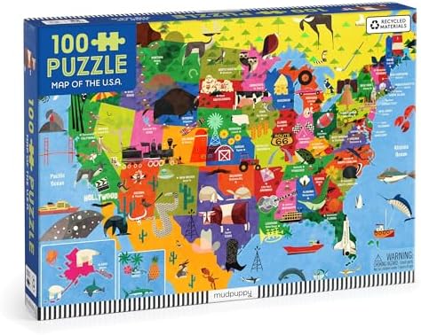 Mudpuppy - Map of the U.S.A. 100 Piece Jigsaw Puzzle for Kids by Mudpuppy