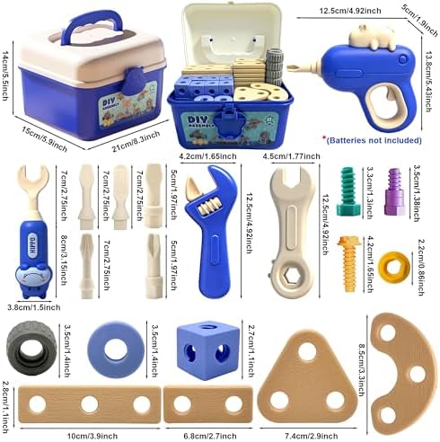 Kids STEM Building Toys For Ages 3-5 4-6 4-8 5-7 6-8 Years Old Boy Birthday Gift,101 Pcs Preschool Educational Construction Toys Tools Set With Drill,Toddler Design Drill Screw Toys (blue165) - Image 5