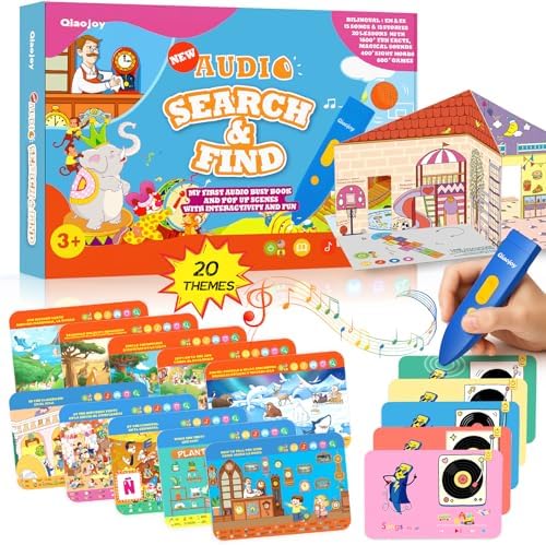Interactive Search and Find Activity Books for Kids Ages 3-5, Toddler Travel Games Toys for Car Airplane, Road Trip Activities for Kids 4-8, Educational Preschool Learning Toys Gift with a Talking Pen by Qiaojoy