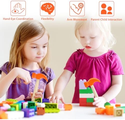 Hxezoc 2 Pack Wooden Hammer Toys Simulation Hammers Maintenance Tools Educational Toys for Kids Birthday Party Games Supplies (Orange) - Image 3