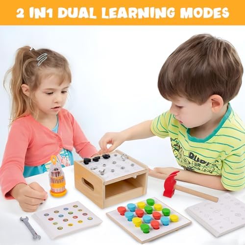 Adena Montessori 2 in 1 Montessori Screwdriver Board Set & Hammer Peg Toy Game Wooden Tool Set for Kids 3 4 5 Year Old - Image 6