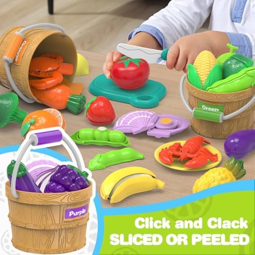 Play Food Toys with Shopping Storage Basket, Cutting Food Sorting Toy - Image 5