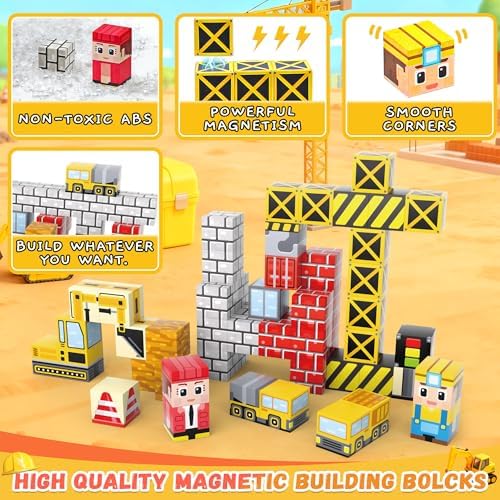 54 Pcs Mini Magnetic Blocks Travel Toys with Iron (Yellow) - Image 6