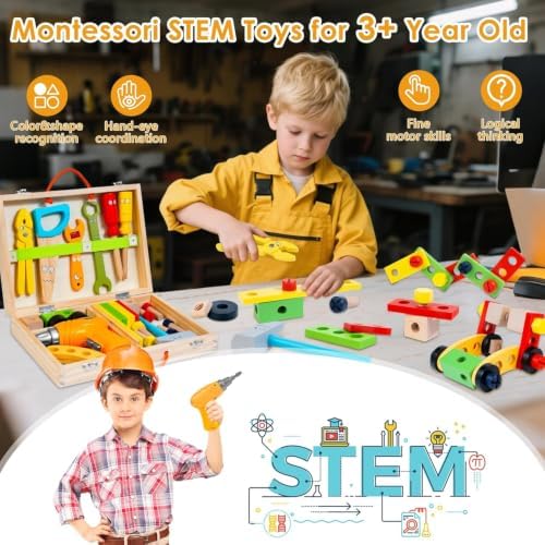 Kids Tool Set with Electric Drill, Montessori Wooden Toys for Boys Girls 3+ - Image 2